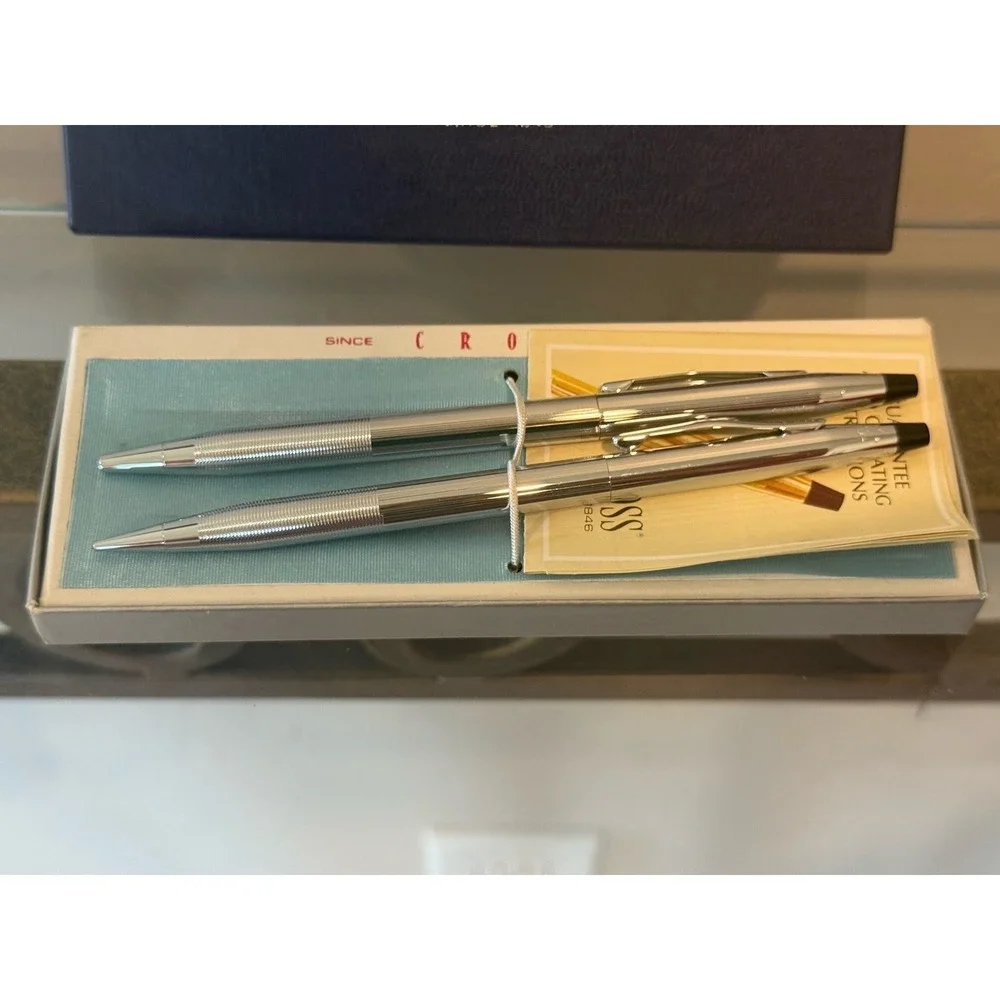 Vintage Cross Century Chrome Pen & Pencil Set w/ Box Since 1846 Set #3501 Chrome